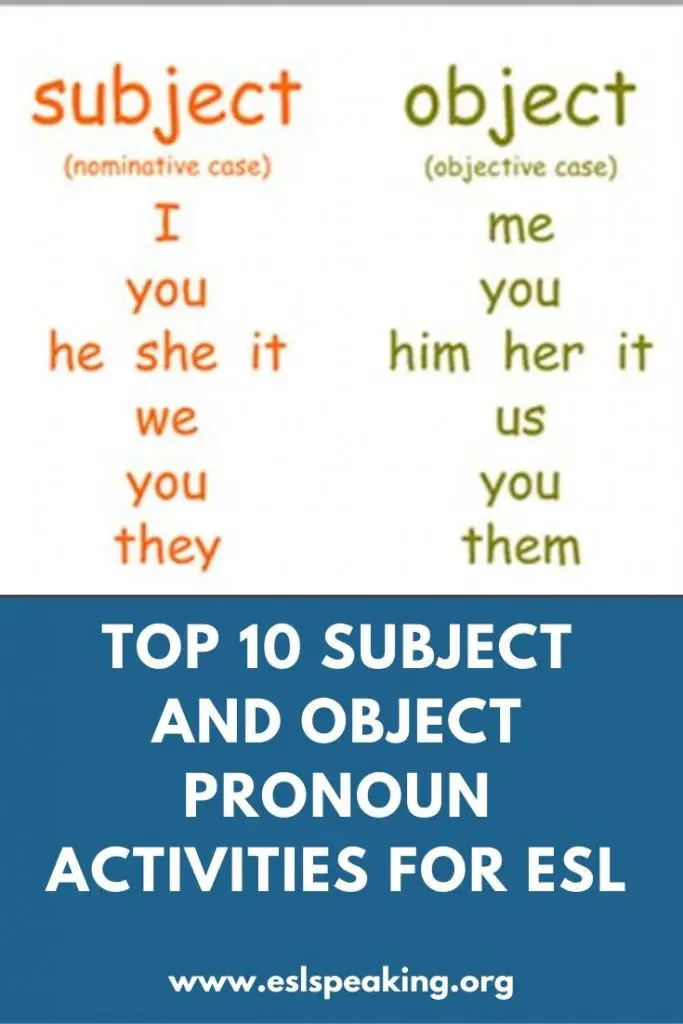 ESL Subject Object Pronoun Activities TEFL Pronoun Games