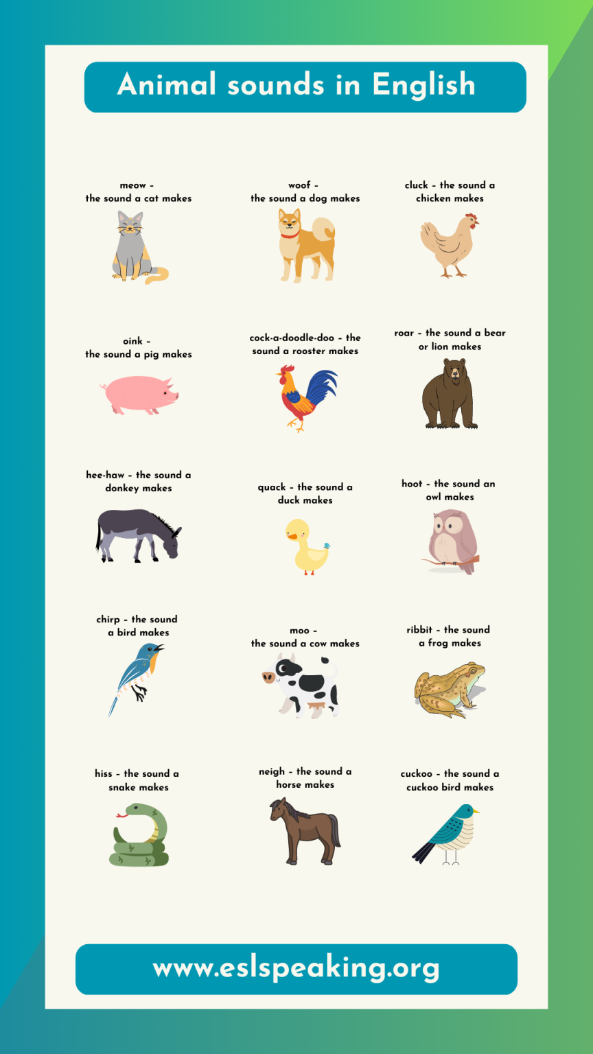 name any four sounds of animals