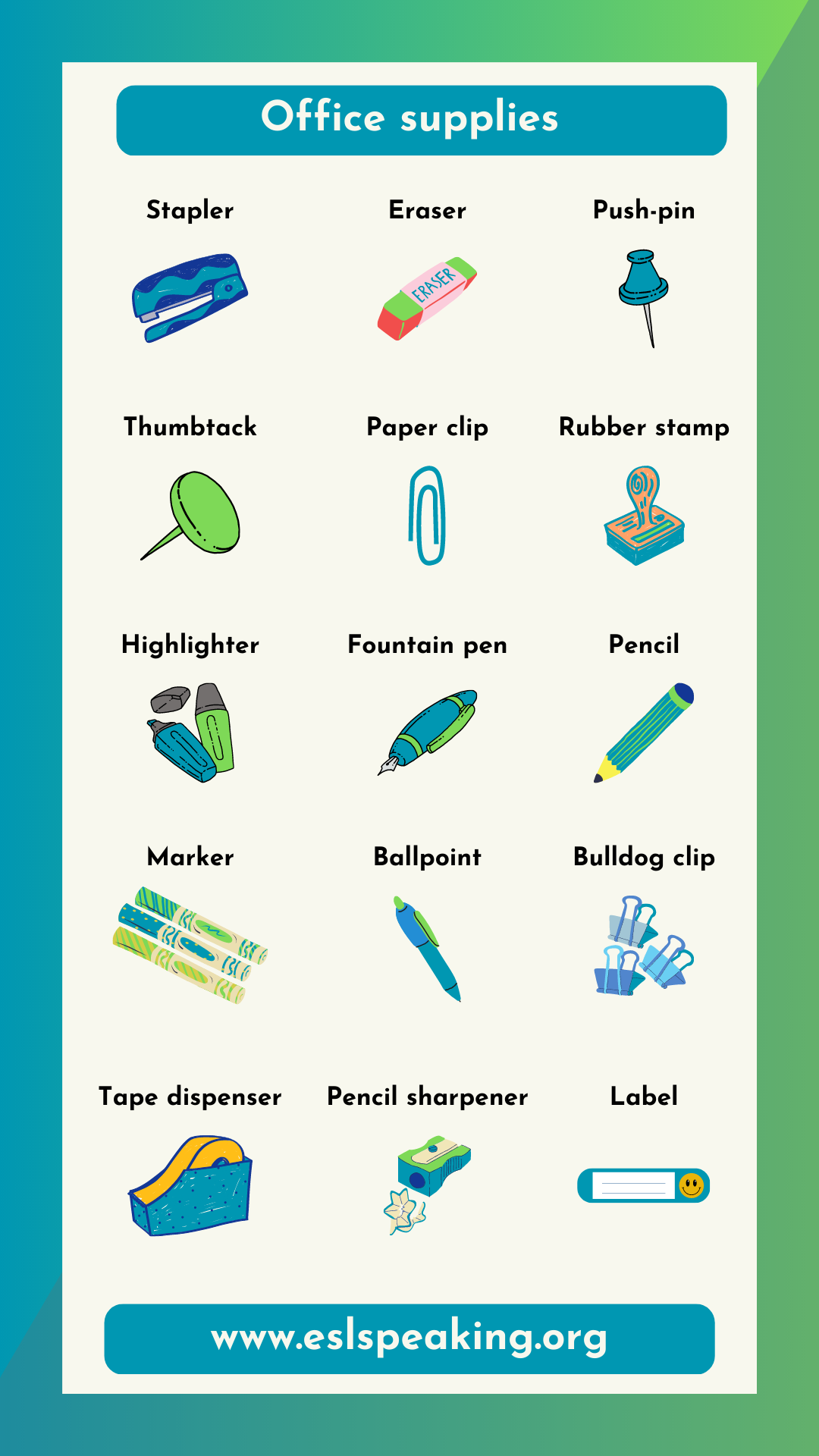Stationery and Office Supplies Vocabulary in English  English vocabulary,  Vocabulary, English vocabulary words