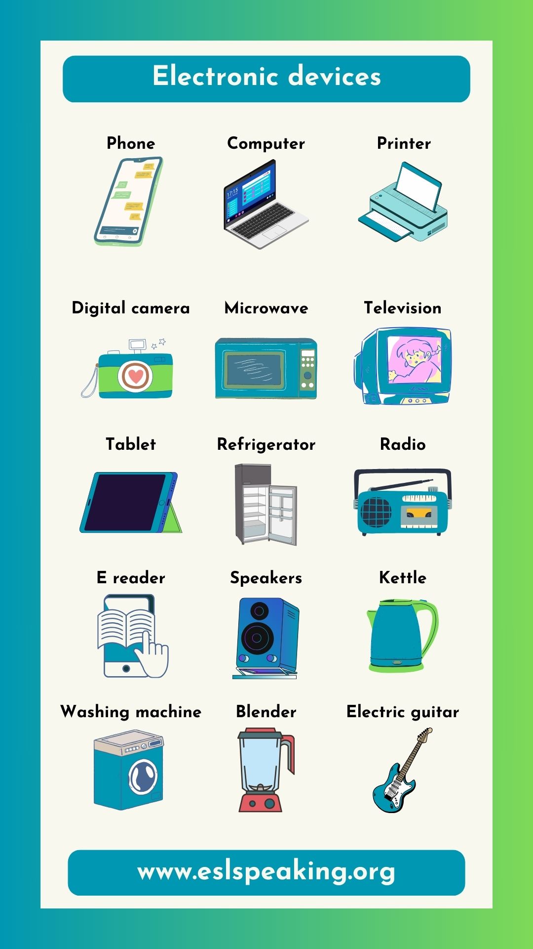Household Appliances: Useful Home Appliances List with Pictures • 7ESL   English vocabulary, English vocabulary words learning, English language  learning